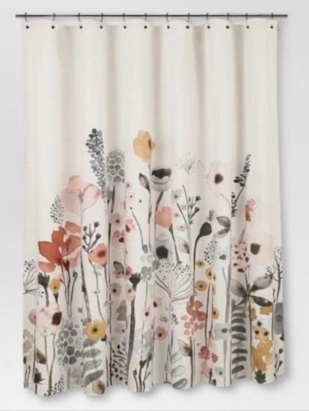 Threshold Botanical Watercolor Shower Curtain in Cream, Blush & Mustard